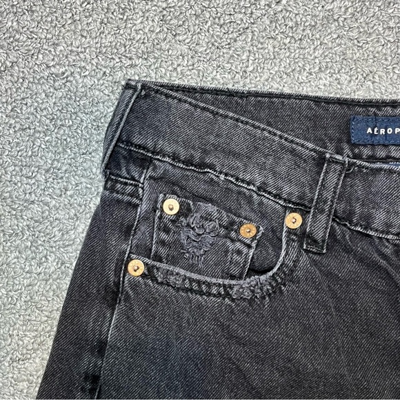 Aeropostale 90’s Baggy Jeans Womens Size 4 Black Button Fly Mid Rise Distressed - Picture 3 of 10